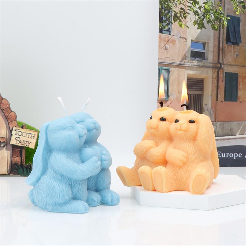 Easter Couple Holding Loving Rabbit Silicone Candle Mold DIY Mother Rabbit Holding Small Rabbit Easter Gift Candle Plaster