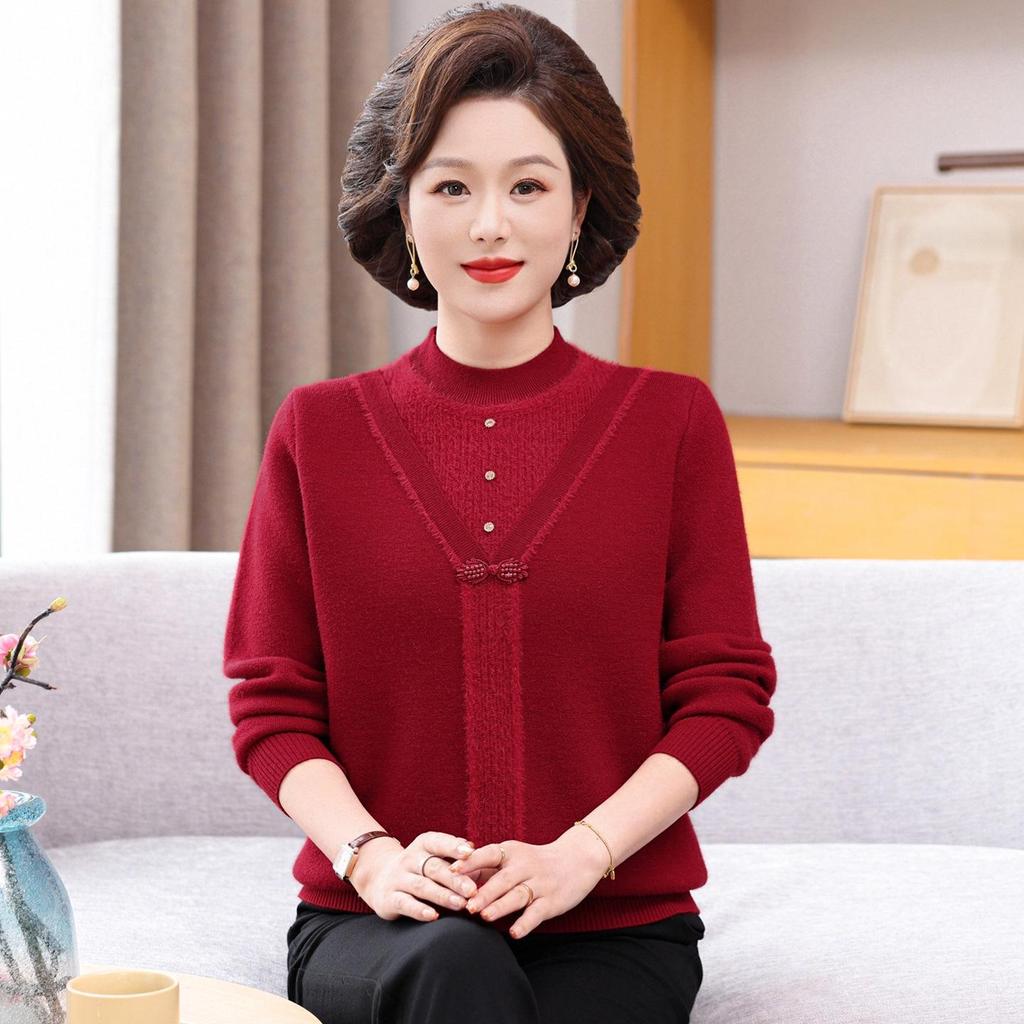 New Fashion Winter Knitwear for Moms - Stylish Plus Velvet Sweater for Middle-Aged and Elderly Women