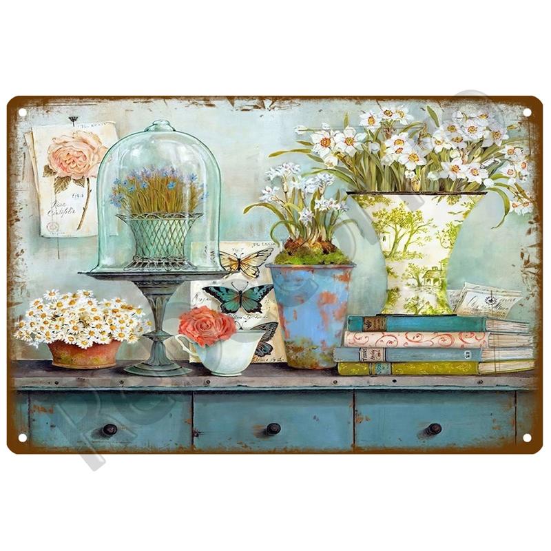 Garden Flower Rules Metal Sign Vintage Metal Plaque Plates Decor For Pub Bar Home Wall Decor Art Tin Signs Flower Poster Gift