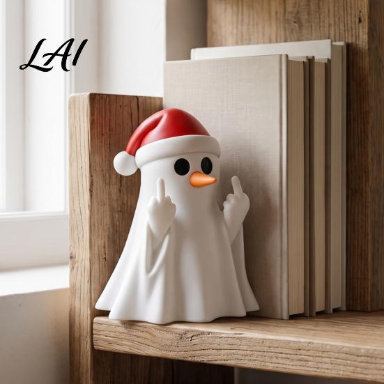 Spooky Holiday Photo Prop Christmas Ghost Pen Holder with Santa Hat Funny Desktop Organizer Desk Organizer Halloween Tabletop Statue Decor for Home
