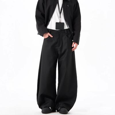 Unisex Retro Black Scimitar Wide-Leg Casual Pants for Spring & Autumn