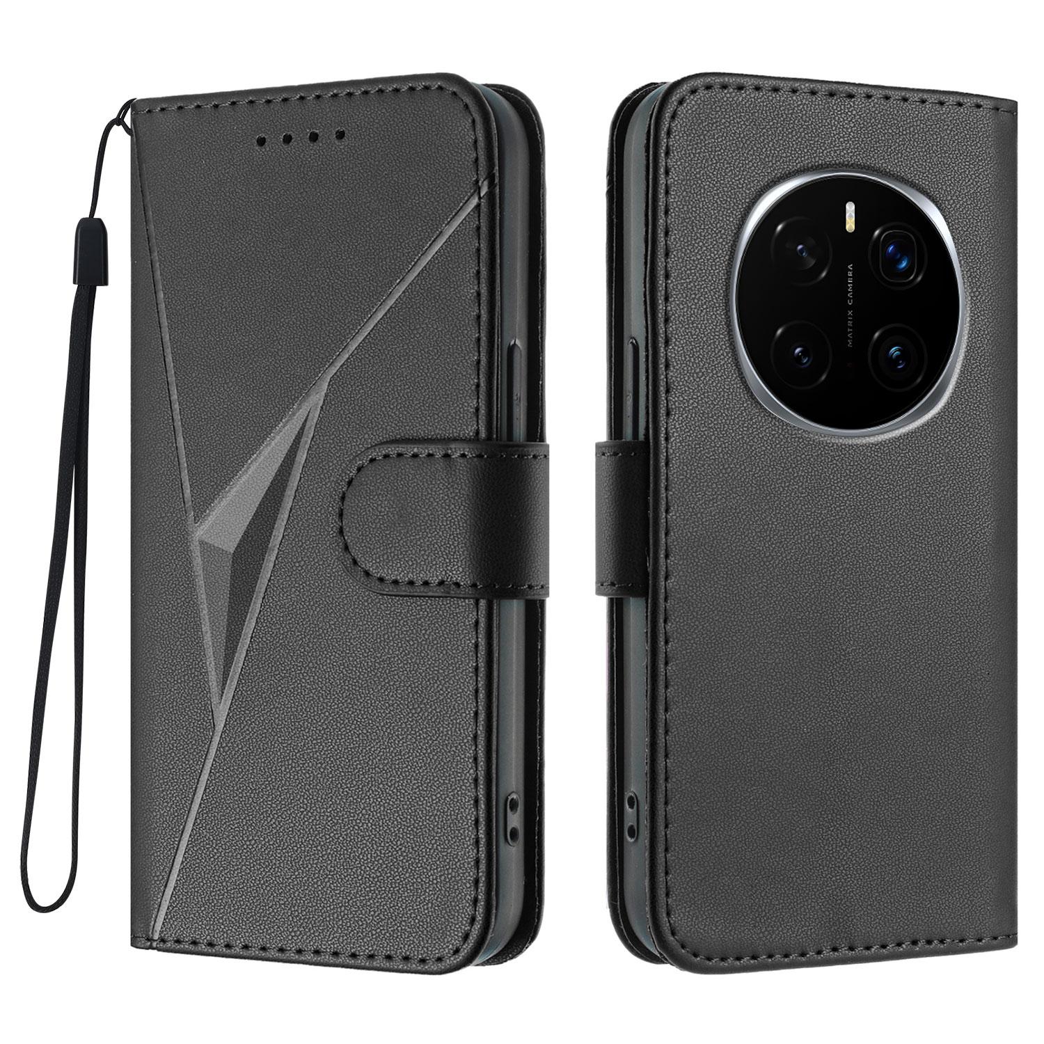 

For Honor Magic7 5G Case Triangle Imprint Leather Phone Cover with Lanyard C