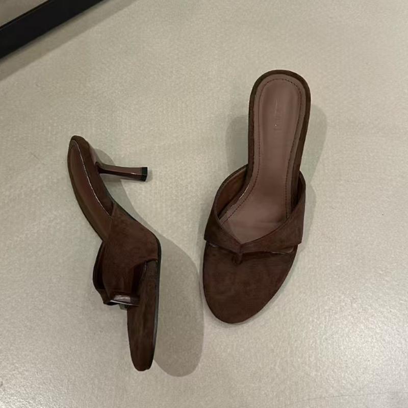 Fashion SUOJIALUN 2025 Summer New Brand Women Slipper Fashion Open Toe Slip On Slides Ladies Elegant Thin High Heel Dress Pumps Slides