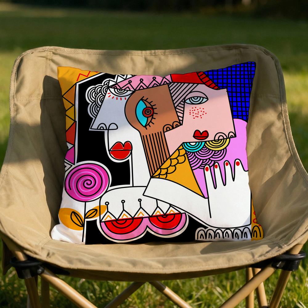 Colorful Abstract Faces Cushion Cover Soft Reversible  Durable Pillow Cover  MultiScene Use for Home  Car Daily Comfort