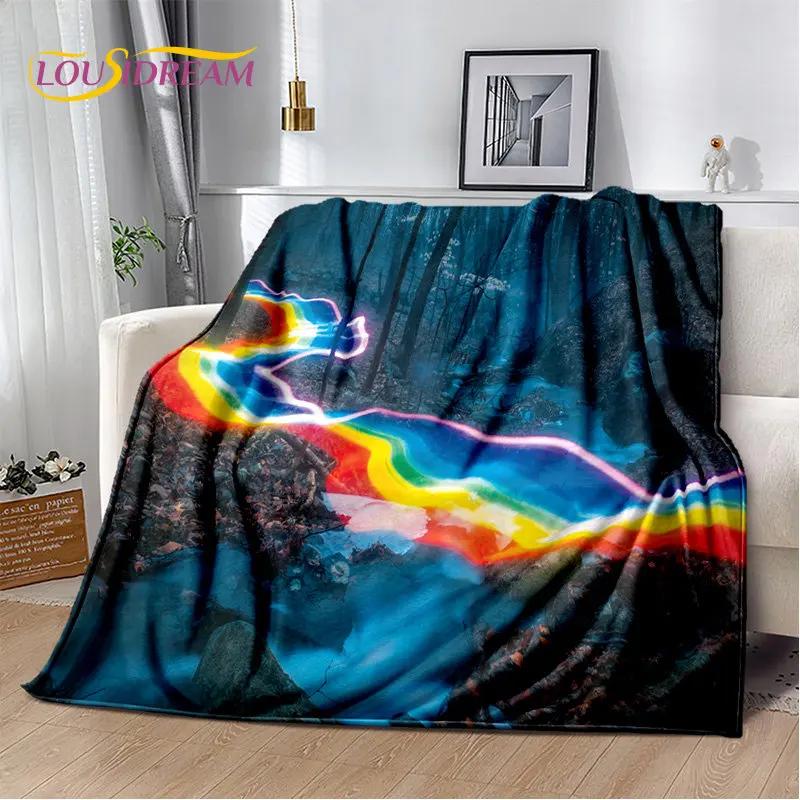 Pătură moale de pluș cu iluzie de culoare cromatică curcubeu, pătură de flanel pentru sufragerie dormitor pat canapea husă de picnic