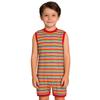 Unisex Special Needs Adaptive Clothing Sleeveless Back Invisible Zipper Press Button Crotch Striped Jumpsuit