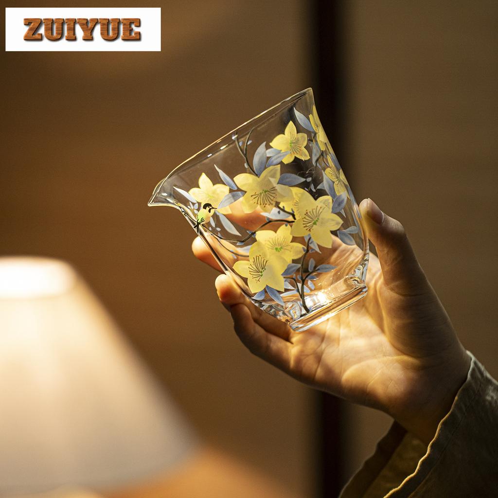 250ml Hand Painted Lily Glass Tea Pitcher Pour Tea Fair Cup Cha Hai Dispenser Household Justice Cup Fair Mug Teaware Supplies