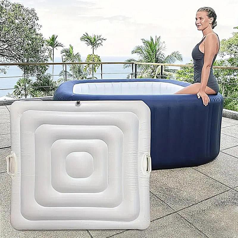 135cm Inflatable Hot Tub Cover Energy Saving Square Hot Tub Lid Outdoor Spa Pool Windproof RainThermal Cover Tub Accessories
