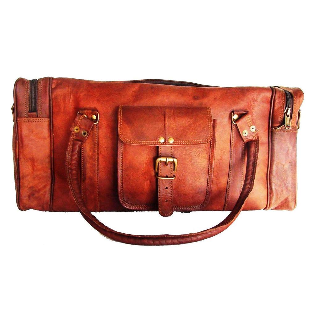 Men's Retro Vintage Brown Leather Travel Luggage Duffle Large Gym Bag