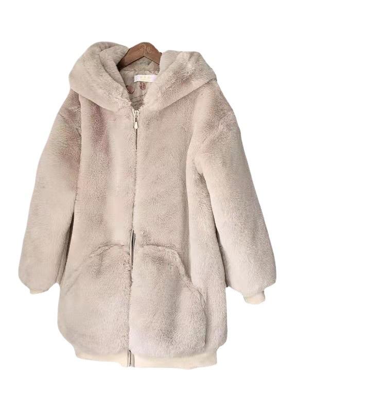 Plush Imitation Fur Coat Women'S Autumn And Winter Loose Cocoon Thickened Imitation Rabbit Fur Hooded Coat