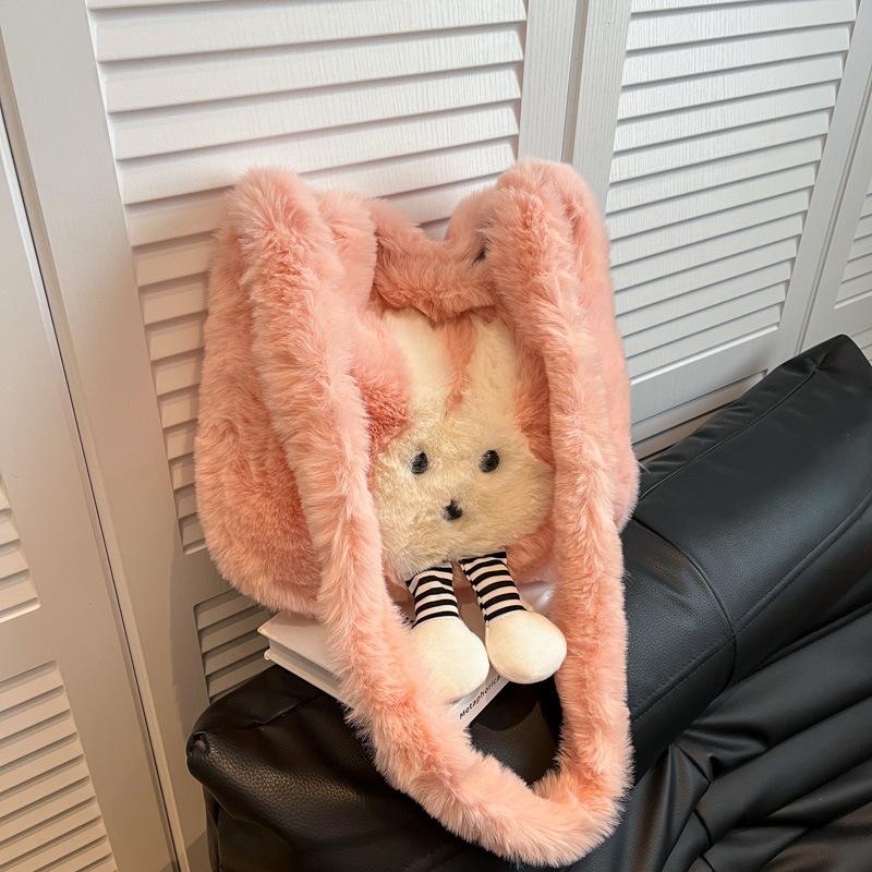 Plush bag crossbody bag large capacity women's new commuting high-end shoulder bag cartoon tote bag student commuter bag