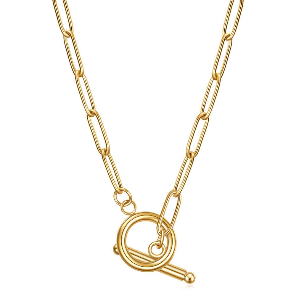 Spilla Rettangolare in Oro 18K Collana Semplice in Acciaio Inossidabile con Chiusura OT da Donna