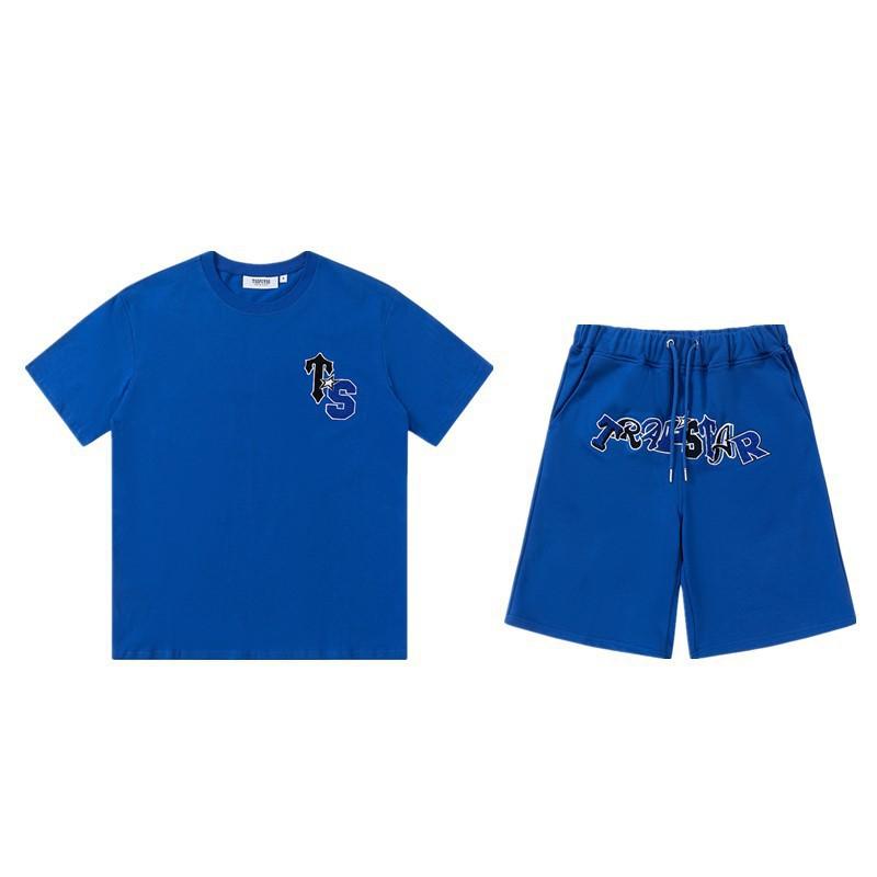 Mens Gradient Letter Embroidered Cotton Tee Shorts Set Streetwear Casual Outfit
