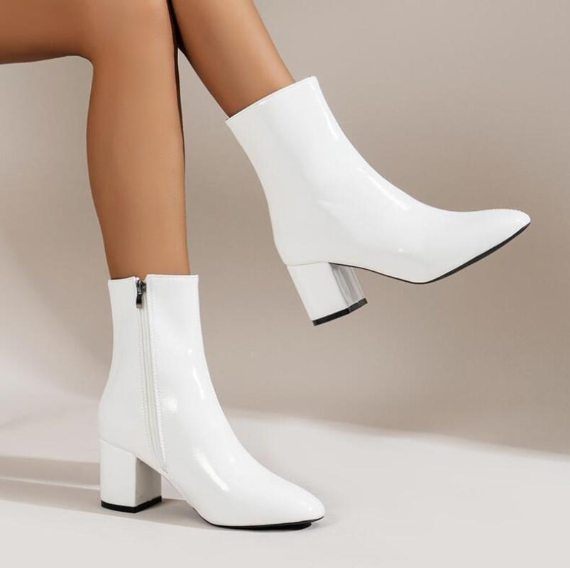 Herren Damen Stiefel Modische Schuhe Knöchel Seitenreißverschluss Stretch Mittlerer Absatz Übergröße Kurz Spitz Geeignet für den täglichen Gebrauch und verschiedene Anlässe