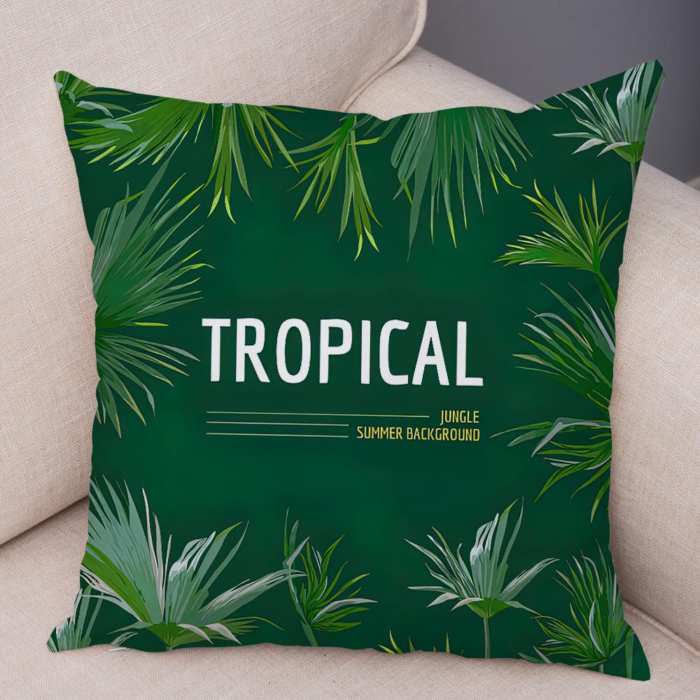 Tropical Floral Cushion Cover Pink Hibiscus Flower Leaf Print Soft Fabric Living Room Sofa Home Decor Pillow Case