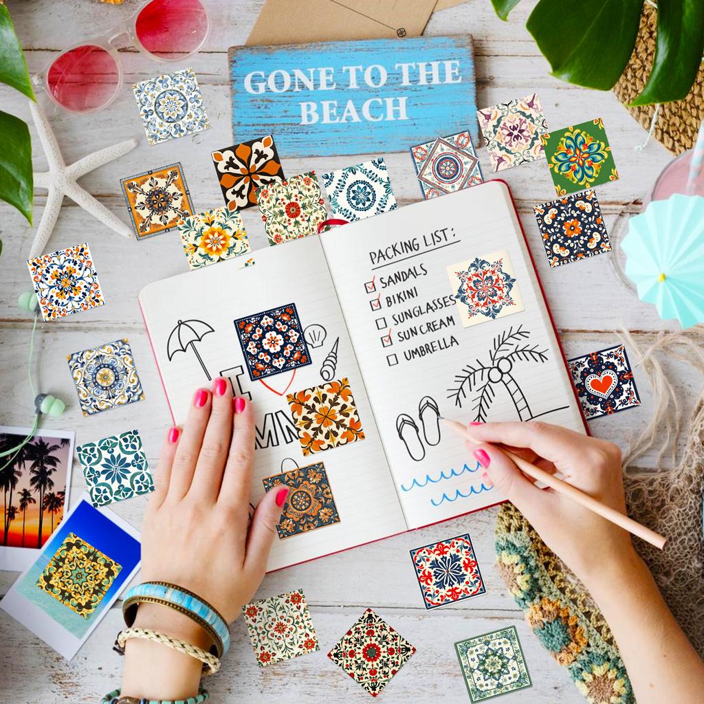 Vintage Style Floral Tile Graffiti Stickers Set for Wall Decoration Peel and Stick Waterproof Durable Easy to Apply and Remove