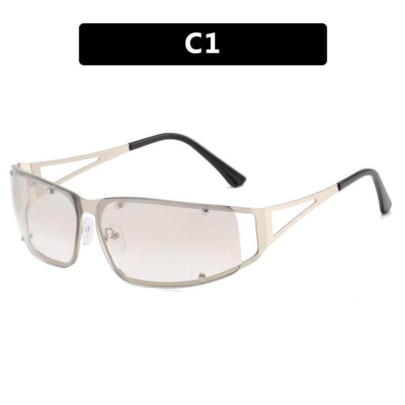 European And American Fashion Future-Tech Y2K Large-Frame Sunglasses, INS Personalized Hollow-Out Rivet Sunglasses, Versatile Eyewear Style 1
