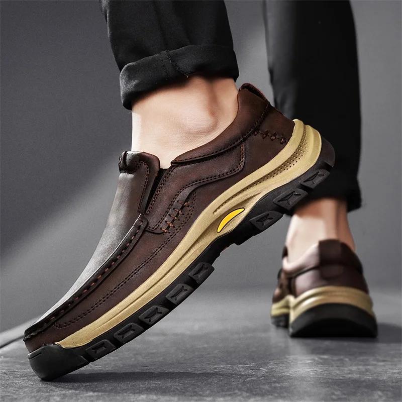 Fashion New Slip On Shoes Man Non-Slip Casual Leather Shoe for Men Walking Outdoor Hiking Footwear Classic Comfy Loafers Large Size 48