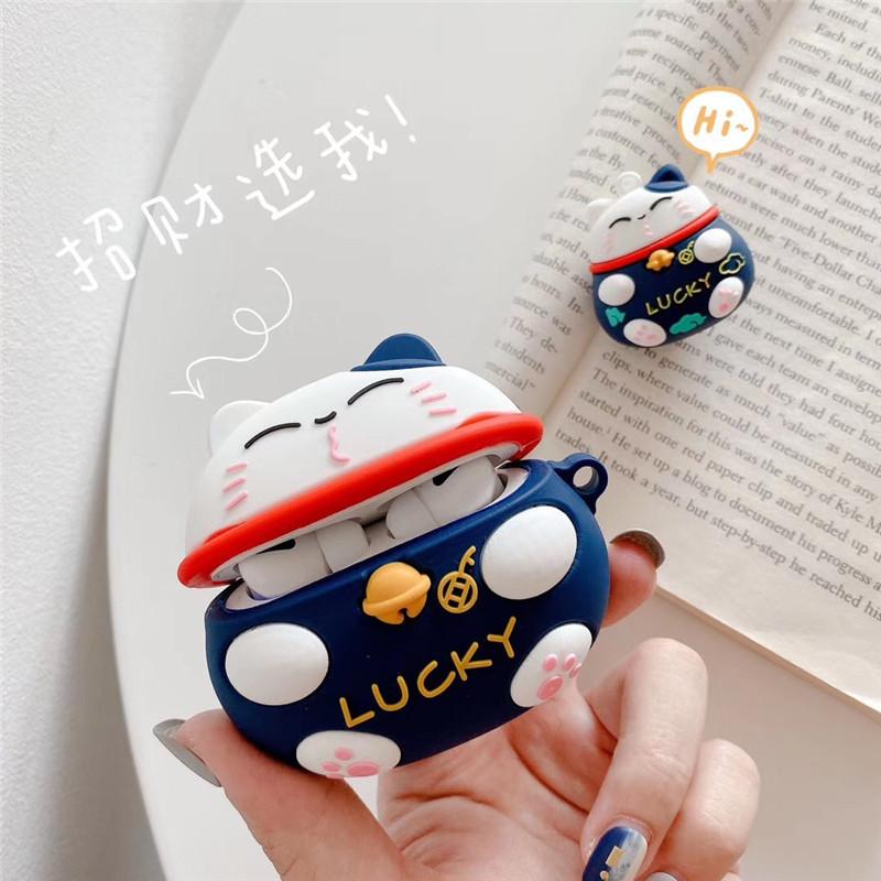 Cute Lucky Cat AirPods Pro Apple Bluetooth headset case 1/1/1 generation cartoon silicone protective cover