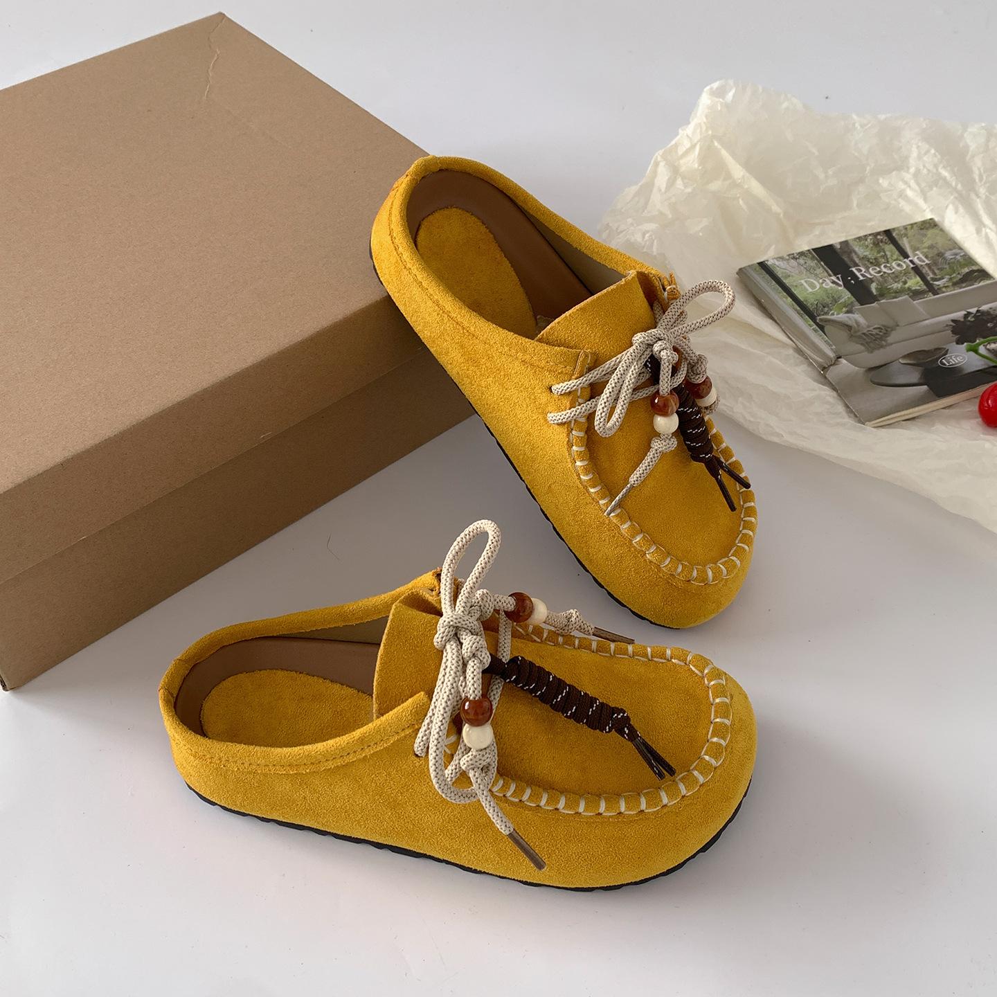 

Popular Internet celebrities retro thick-soled bag head slippers women s summer wear 2025 new models with skirts non-slip French cool slippers 40 жёлтый