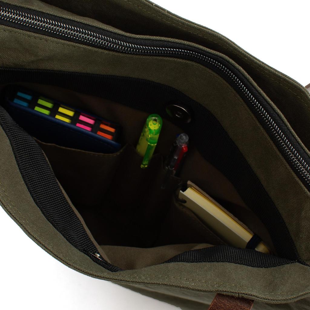 [Doubles] A4 Tote Bag with Zipper, Single-Flap, Made of Japanese No. 10 Paraffin Bio-Treated Canvas and Italian Tanned Cowhide Leather (BQZ-7433)