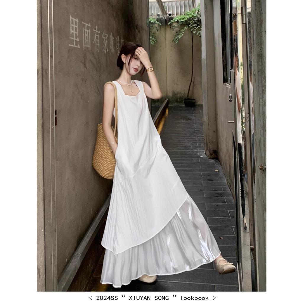 Irregular Strap Dress Women's Clothing 2025 Summer New French Stunning Seaside Vacation Style Suspender Long Skirt