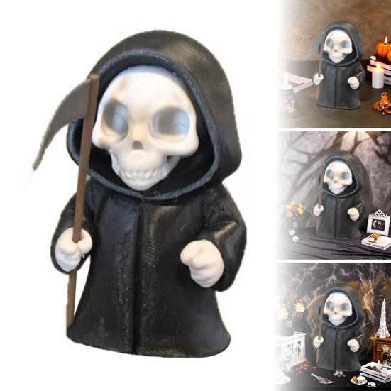 Halloween Grim Reaper Statue 4.72" Articulated Scythe Figure Resin Halloween Desk Decor for Anime Gothic Collections