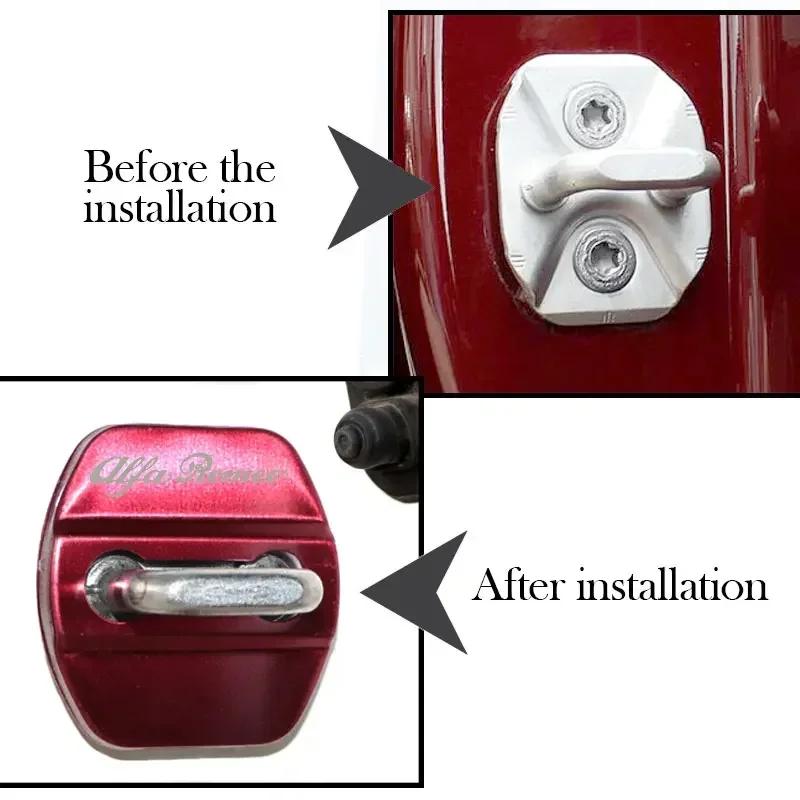 For Alfa Romeo 4Pcs Car Door Lock Protective Cover Sticker for Alfa Romeo Logo Sportiva Giulia Giulietta 159 156 MITO Stelvio 14