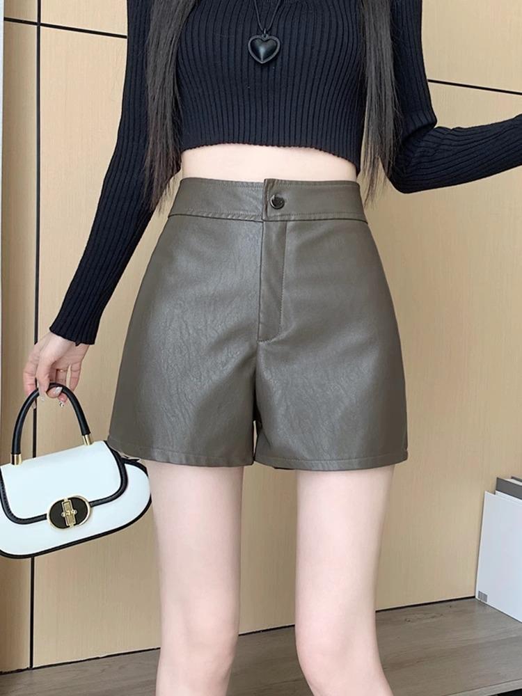 

Трендовые женские кожаные шорты с высокой посадкой 2024 - Облегающие, облегающие бедра леггинсы на осень/зиму 2XL кофейный