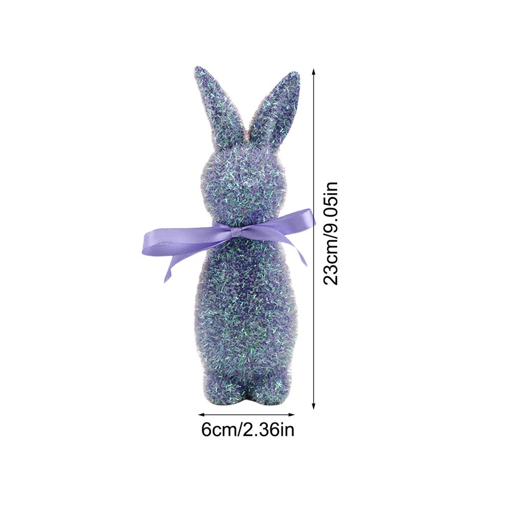 Easter Bunny Flocked Small Decorative Standing Rabbit Statues With Bow Tie Spring Tabletop Centerpiece For Living Room Home