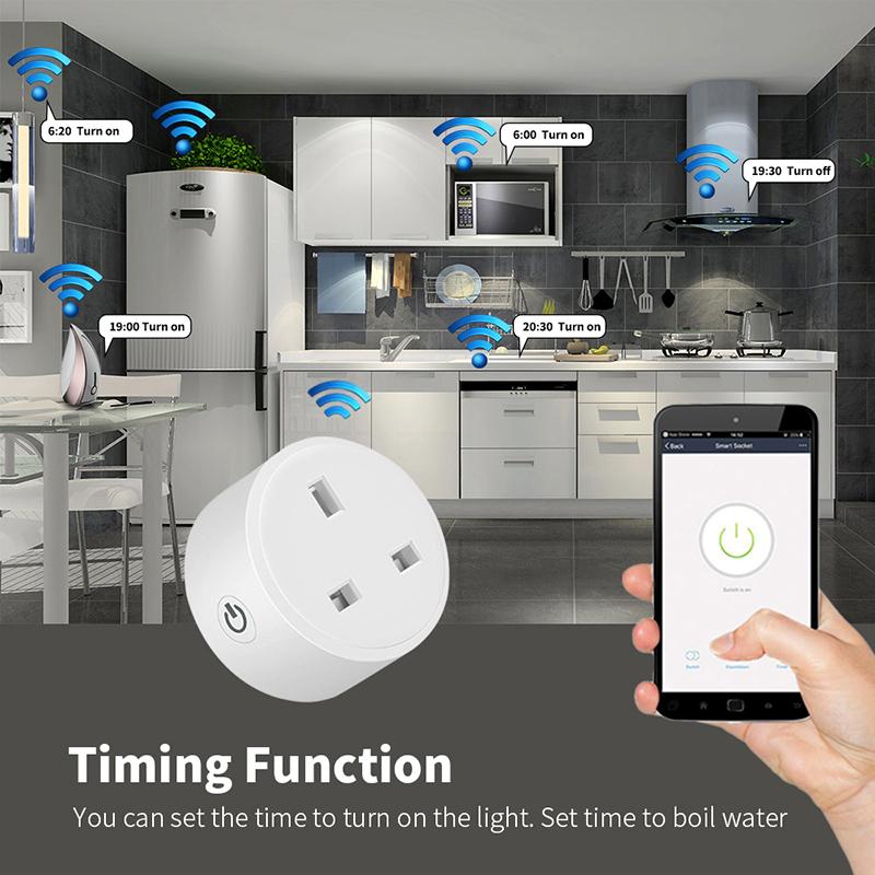 Priză inteligentă Wifi Corui Tuya 20a/16a Marea Britanie cu monitorizare de putere Aplicația Smart Life Control vocal Timpul este pentru Asistentul Alexa Google