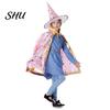 Breathable Witch Cape Adjustable Halloween Pentagram Printing with Wizard Costume Young Adults Hat Hand Bag Comfortable Kids