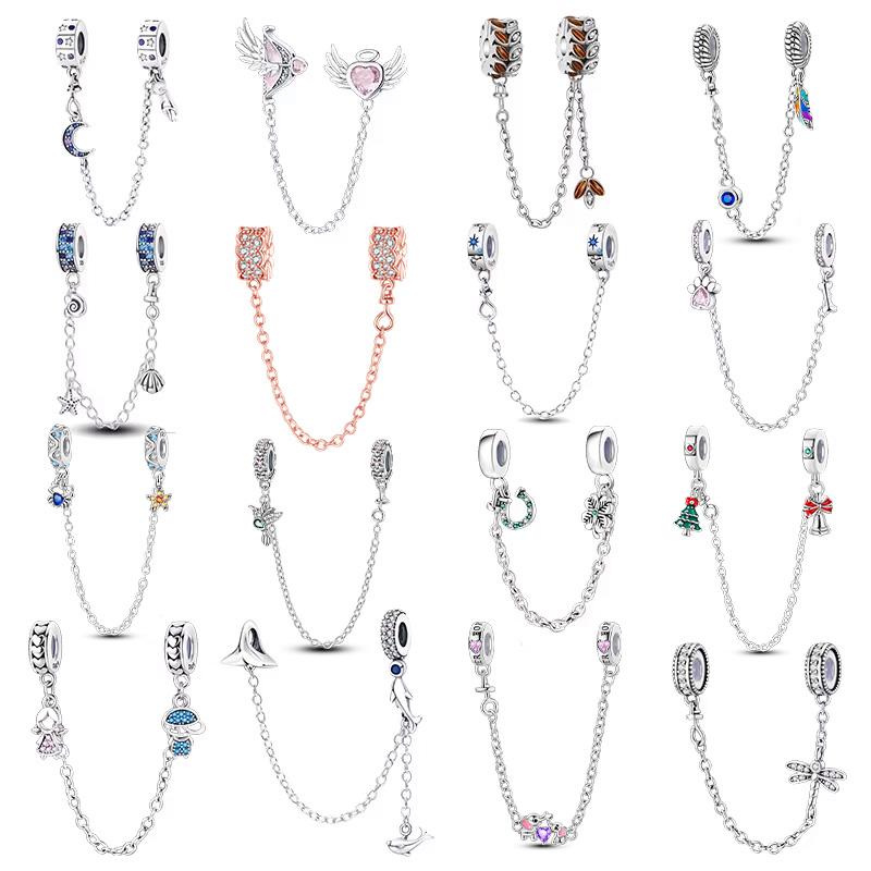 Copper Star Crescent Sun Earth Safety Chain Piece Fit Original Wrist Bracelet Beaded Designer Charms Necklace Female Jewelry