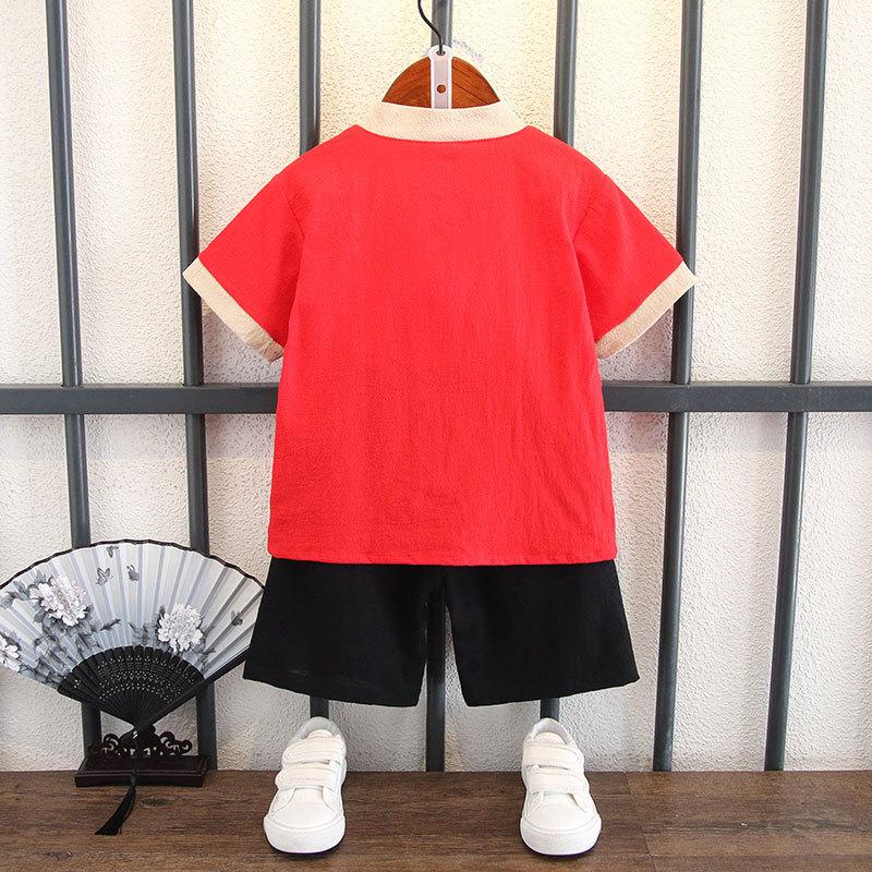 Chlapecký letní dvoudílný set Hanfu pro týden úplňku Krásný pro malé děti Čínský styl Letní oblečení Prodyšný Tang Suit Oblečení Set kalhot