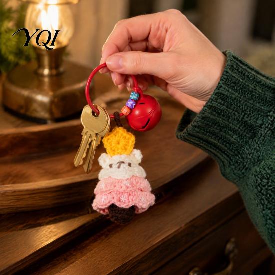 Crochet Christmas Keychain Yarn with Bell, Handmade Tree Hat Glove Wreath Holiday Gift for Friends Key Ring Pendant, Bag Charm Accessory Backpack,