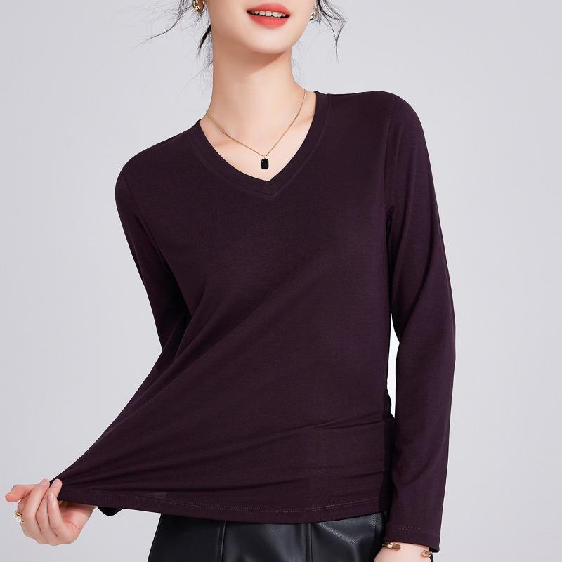 Tencel Autumn New Long-sleeved Navy Blue Thin T-shirt Top Women's Light and Thin