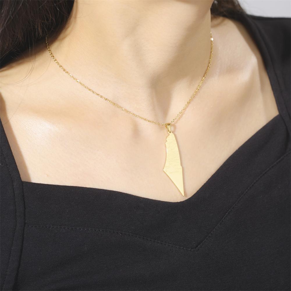 Palestine Israel Map Pendant Necklace Fashion Geography Country Necklaces Stainless Steel Charm Chain Jewelry Men Woman