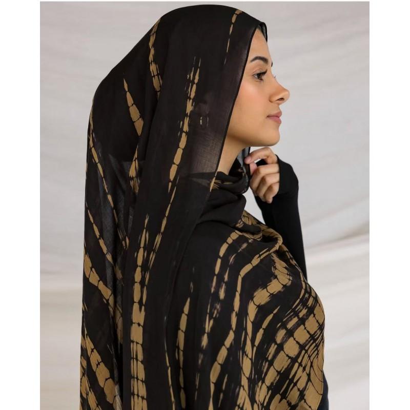 Cotton Blend Scarf With Ink Wash Print Lightweight Head Cover Muslim Women 180x80cm