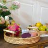 Wicker Fruit Tray Round Rattan Storage Basket Tray With Wooden Handle Bread Fruit Cake Food Plate Serving Tray for Home