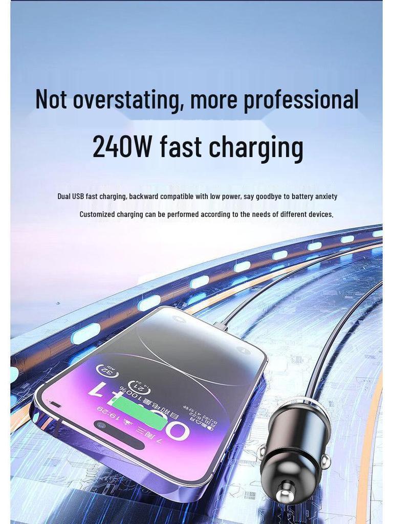 240W Dual USB Car Charger - Fast Charging 12V/24V Invisible Plug