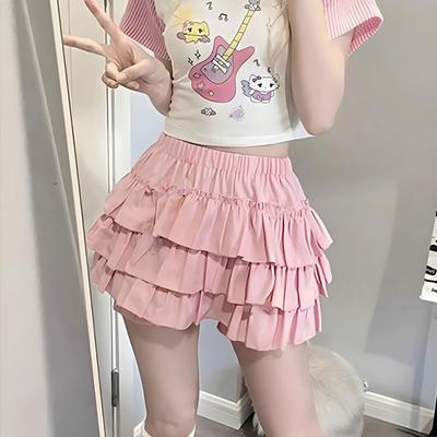 Ruffles Mini Skirt for Women Kawaii Lolita A Line Skirts Shorts Y2K Sweet Style Clothing Harajuku