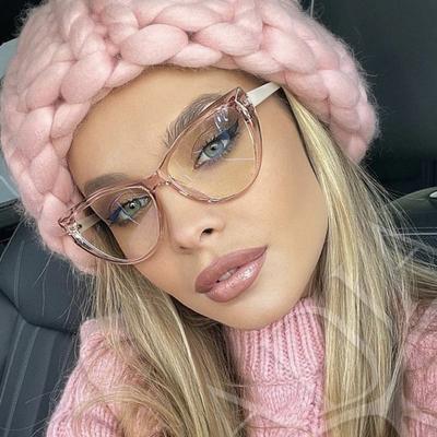 Women Eyeglasses Frame Cat Eye Pink Pretty Eye Glasses Optical Frames For Female Plastic Glasses Frame Fashion Decoration EMA