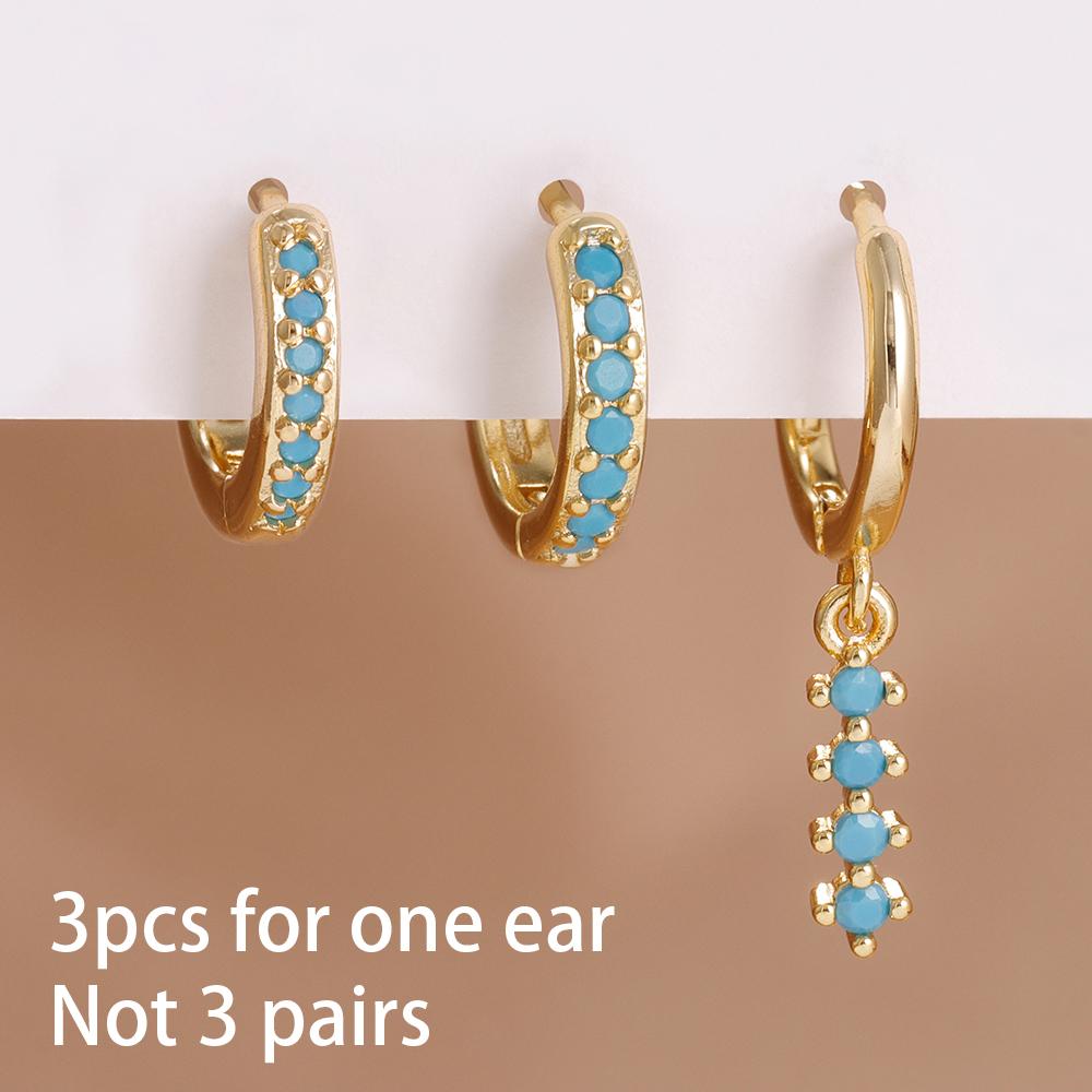 2PCS Classic Blue Zirconia Small Huggie Hoop Earrings Set For Woman 14K Gold Plated Helix Tragus Cartilage Piercing Jewelry