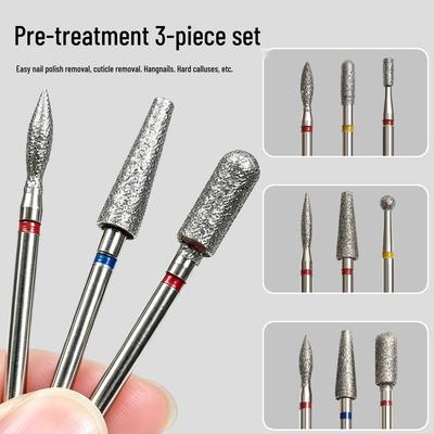 Russian-Style Nail Drill Bit Set: 3-Piece Cuticle Remover, Diamond Grit Grinder, Nail Art Tool.