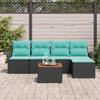 Garden Sofa Set 6 pcs Black and Turquoise Poly Rattan