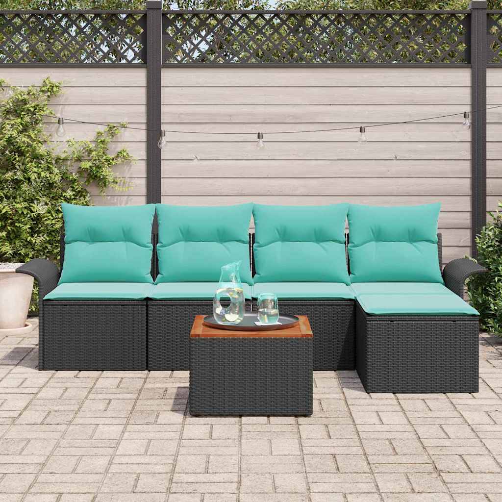 Garden Sofa Set 6 pcs Black and Turquoise Poly Rattan