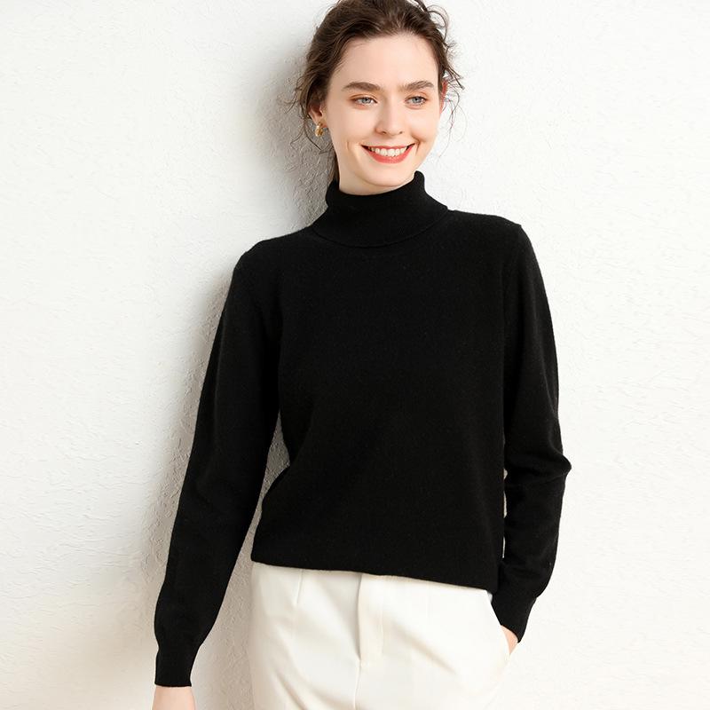 Women's High Neck Cashmere Sweater - Simple, Elegant, Plus Size Knitwear for Autumn & Winter