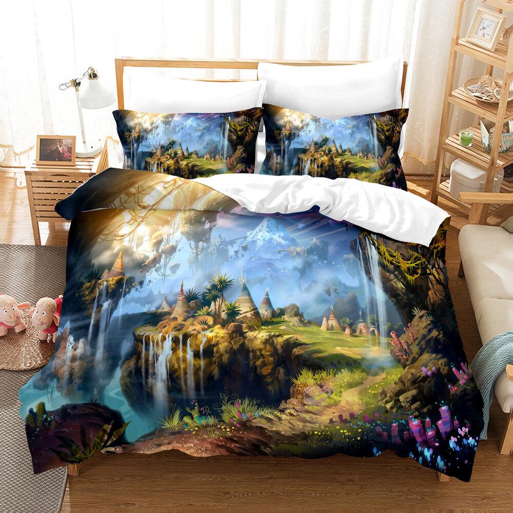 Dream Landscape 3D Digital Printing Three-Piece Quilt Cover Sheet Kit