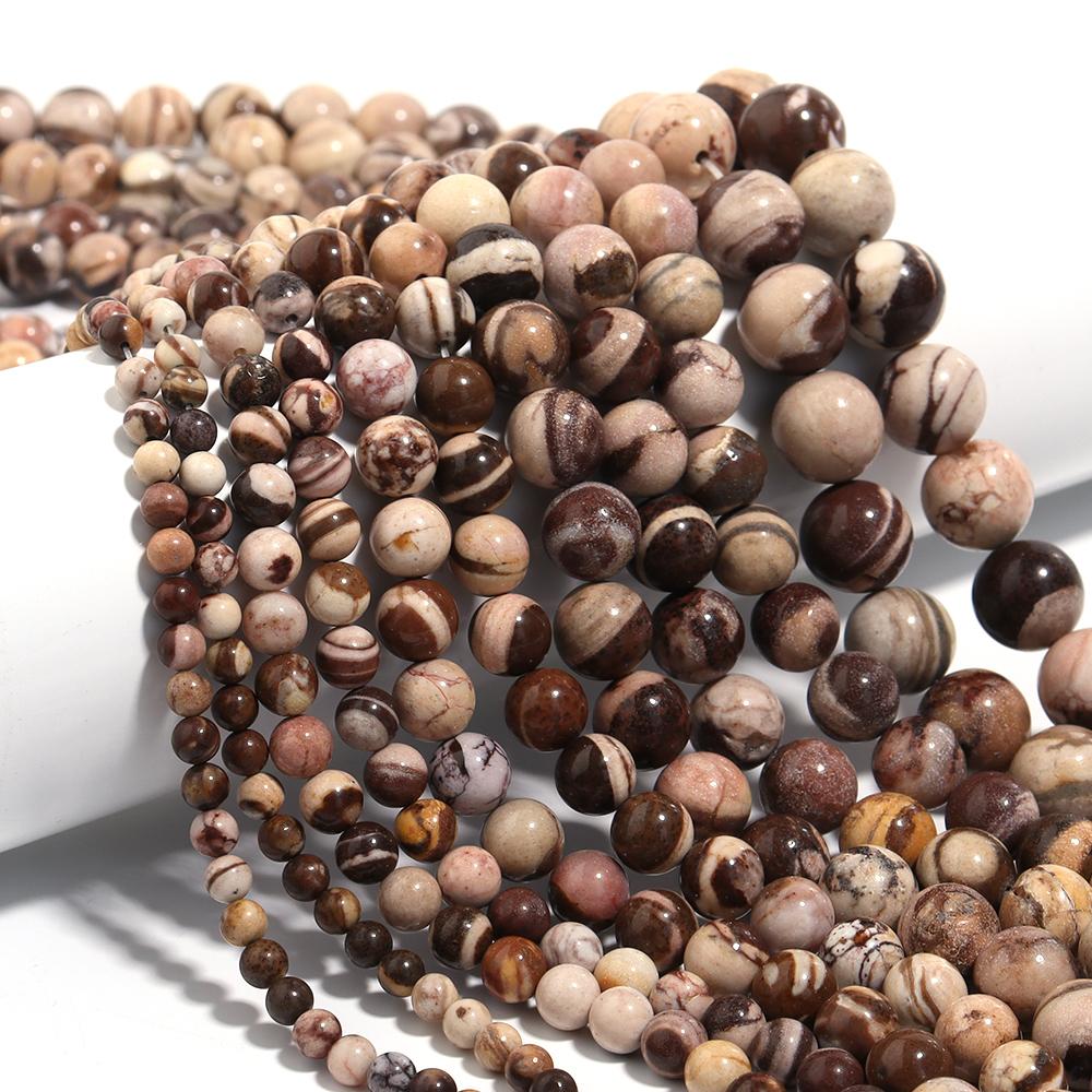 Natural Stone Beads 4 6 8 10 12mm Coffee Stripe Zebra Stone Round Loose Beads For Jewelry Making DIY Bracelets Necklace Supplies