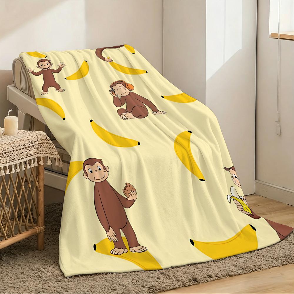 Curious George Throw Lightweight 240g Flannel Blanket Soft Skin-friendly for Summer Cooling